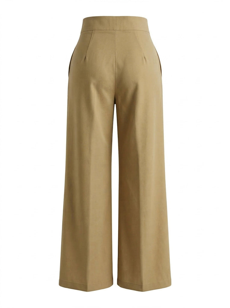 Pantaloni a Gamba Larga Tinta Unita con Incrocio Anni '40 4