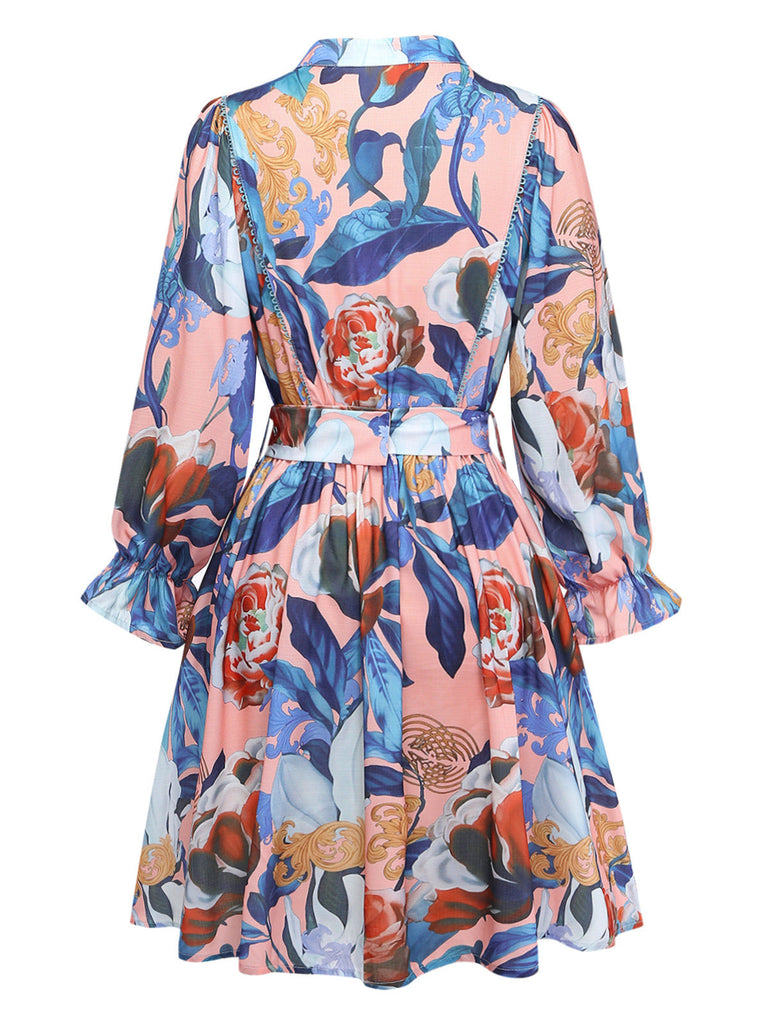 Abito con Colletto e Cintura a Fiori con Maniche a Lanterna Anni '70 3