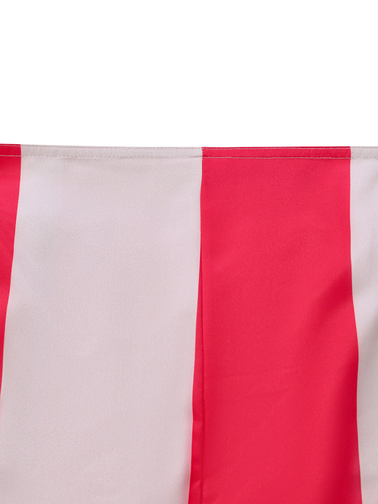 Tuta Lunga Rosso Anni '40 a Righe a Spalline con Gamba Larga