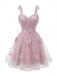 Miniabito Homecoming rosa anni '60 in tulle glitterato con farfalle