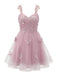 [Prevendita] Miniabito Homecoming rosa anni '60 in tulle glitterato con farfalle