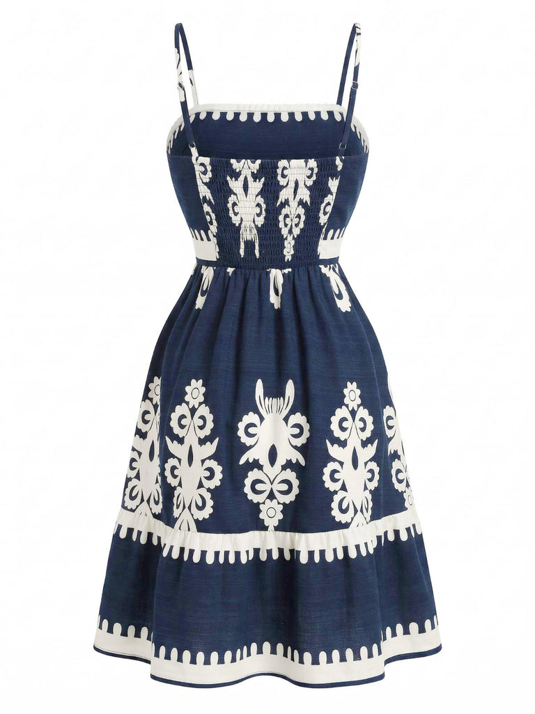 Abito Nero Anni '70 Boho Smocked con Spalline Sottili