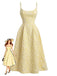 Floreale Jacquard Textured Spaghetti con Bretelle Abito Midi Giallo Anni '50