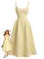 Abito Midi Giallo Anni '50 con Jacquard Floreale Testurizzato
