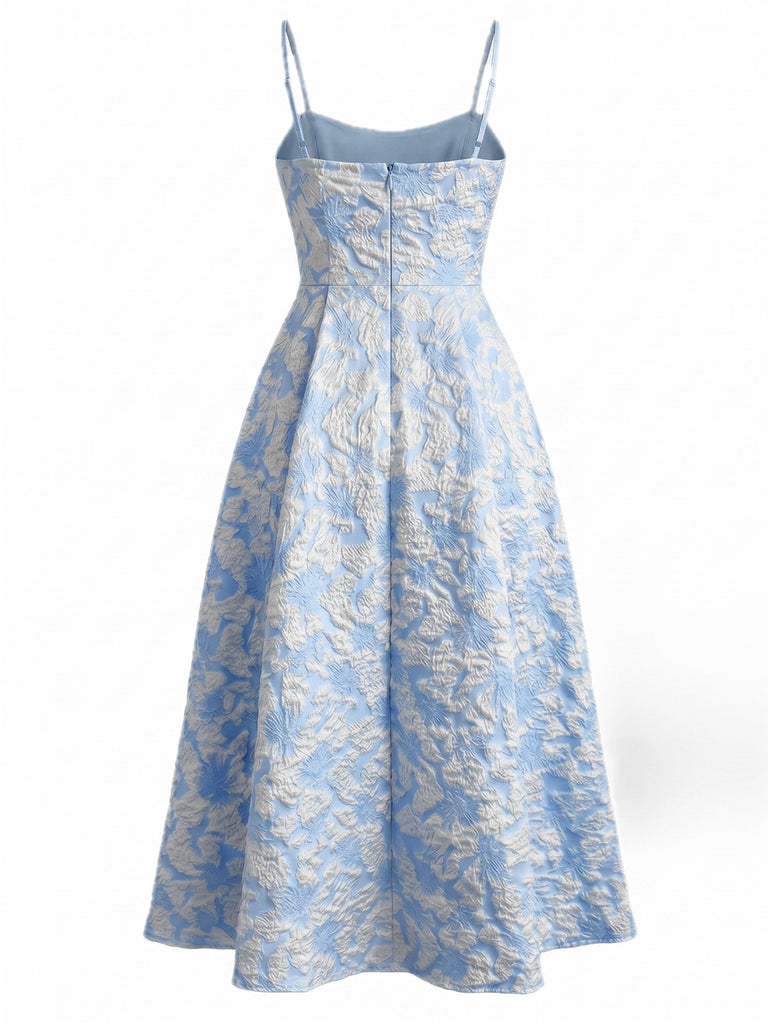 Abito Midi Giallo Anni '50 con Jacquard Floreale Testurizzato