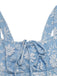 Abito Blu con Scollo Quadrato Vita Impero e Jacquard Arricciato Anni '40 5