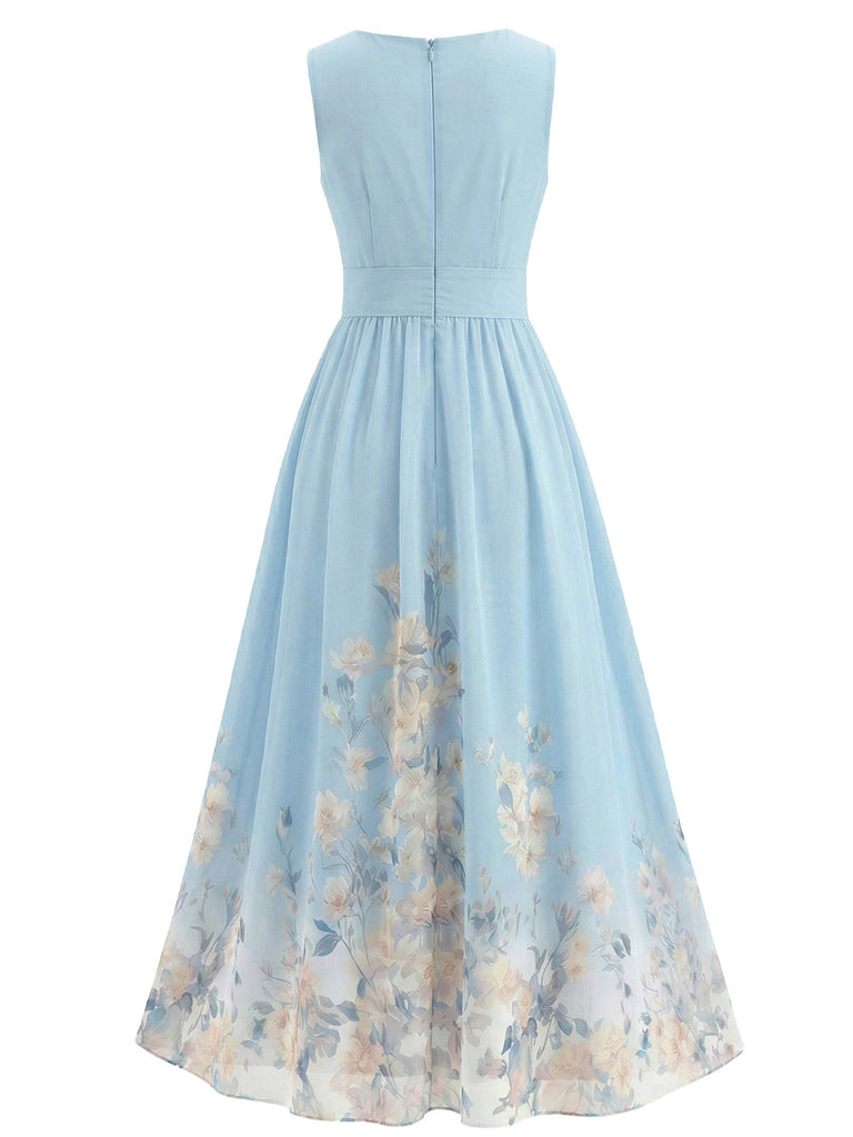 Abito Midi Senza Maniche Scollo a V a Fiori Anni '40 2