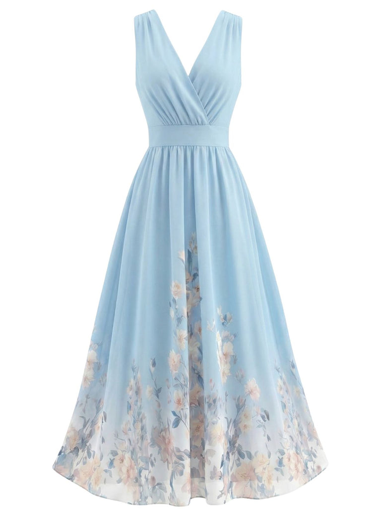 Abito Midi Senza Maniche Scollo a V a Fiori Anni '40