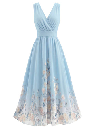 Abito Midi Senza Maniche Scollo a V a Fiori Anni '40