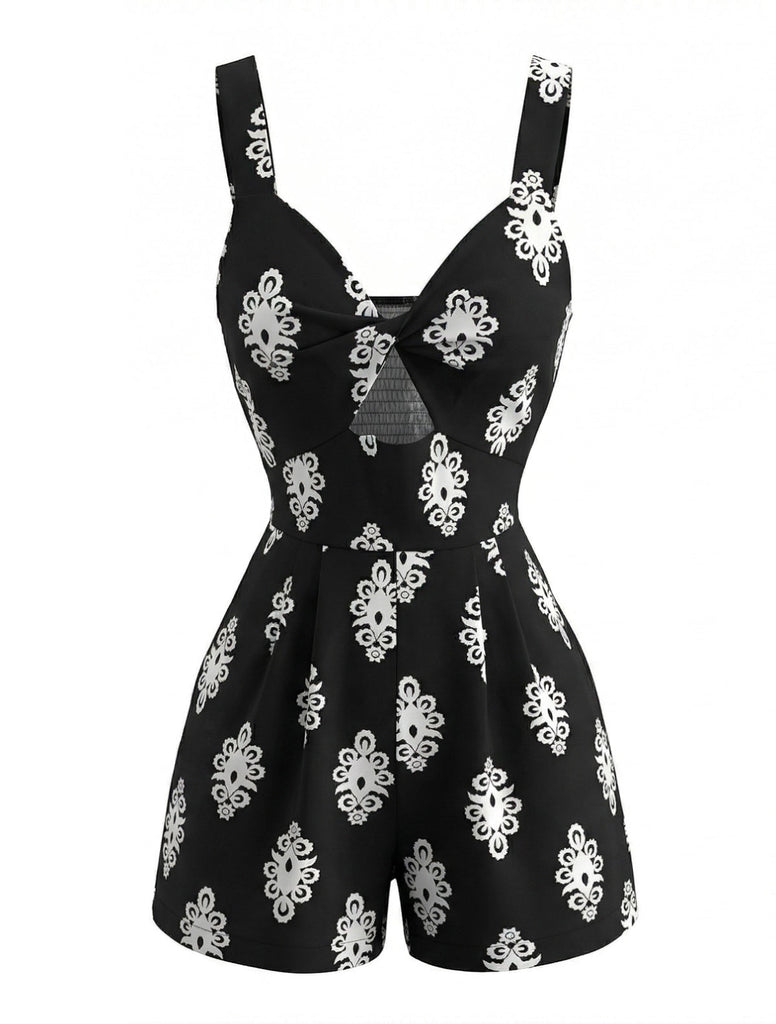 Tuta Corta Nera con Cut-Out e Intreccio Frontale Anni '50 2