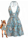 Abito Bohemien Paisley Halter Scollo a V Profondo Schiena Scoperta Mini Anni '70