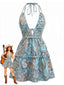 Miniabito Anni '70 Bohemien Paisley con Scollo All'Americana e Schiena Scoperta