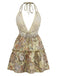 Abito Bohemien Paisley Halter Scollo a V Profondo Schiena Scoperta Mini Anni '70 5