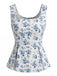 Top Peplum Blu Stampa Floreale Scollo Quadrato Senza Maniche Anni '50 2