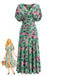 Abito Floreale Scollo a V Smock Waist - Verde Anni '40
