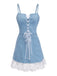 Abito a Corsetto con Spalline Sottili in Denim con Bordo in Pizzo Blu Anni '80 2