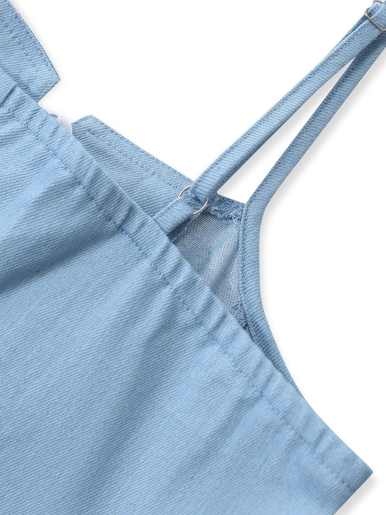 Abito a Corsetto con Spalline Sottili in Denim con Bordo in Pizzo Blu Anni '80 5