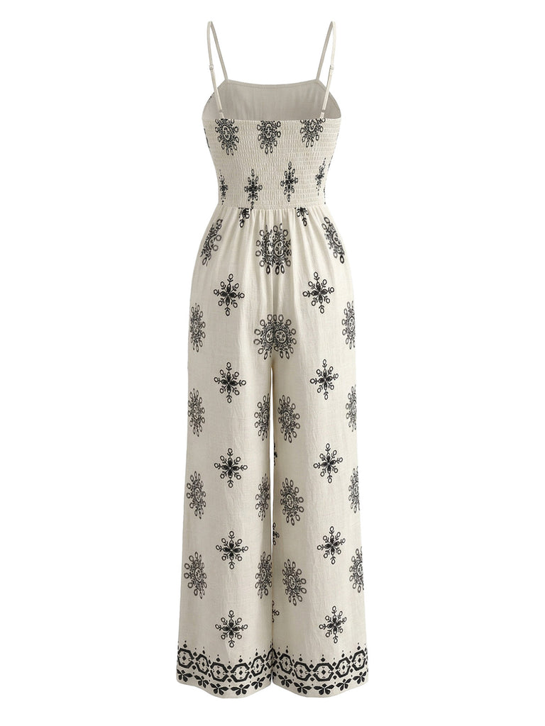 Tuta Lunga Bohemien con Spalline Sottili Arricciata Bianco Anni '70 3