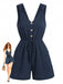 Tuta Corta con Scollo a V con Spalline Annodate e Bottoni Blu Anni '50