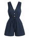 Tuta Corta con Scollo a V con Spalline Annodate e Bottoni Blu Anni '50 2