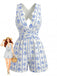 Pagliaccetto Blu con Stampa Conchiglie e Scollo a V Anni '50