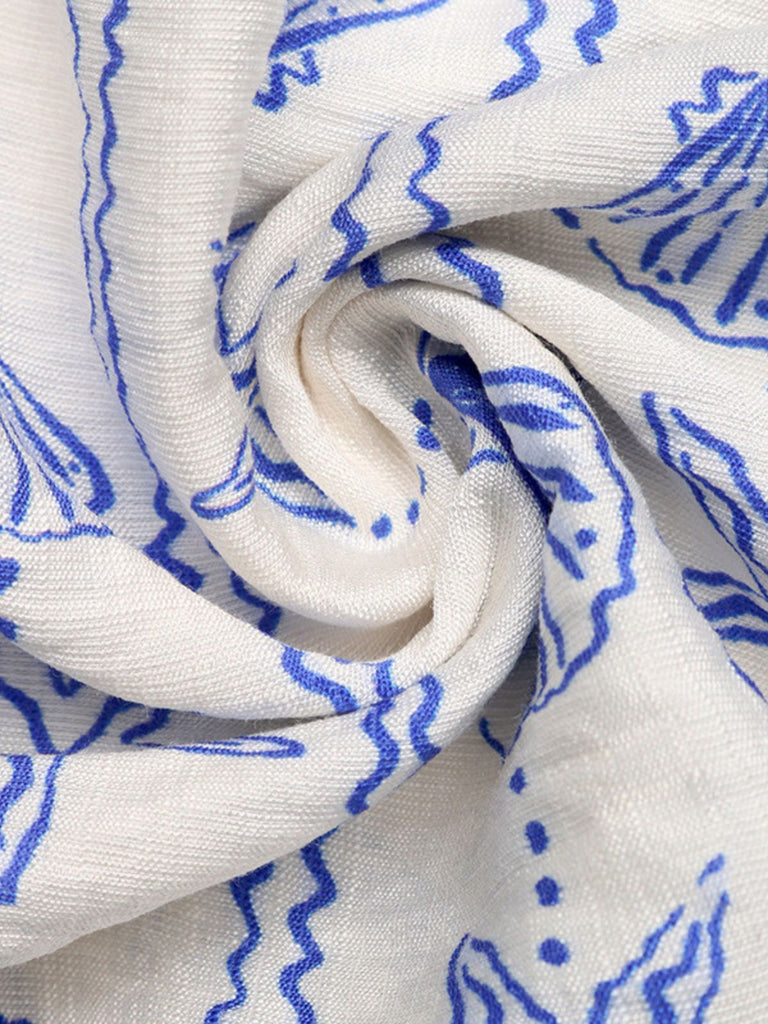 Pagliaccetto Blu con Stampa Conchiglie e Scollo a V Anni '50 6