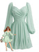 Abito Verde Chiaro in Chiffon con Manica a Lanterna e Volant Anni '50