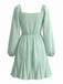 Abito Verde Chiaro Anni '50 in Chiffon con Manica a Lanterna e Volant
