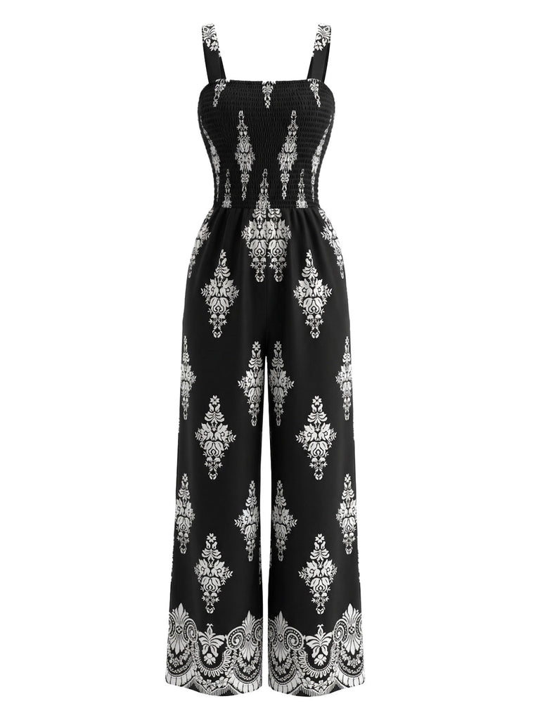 Tuta Lunga Boho Floreale con Gonna Ampia Arricciata Anni '70 4