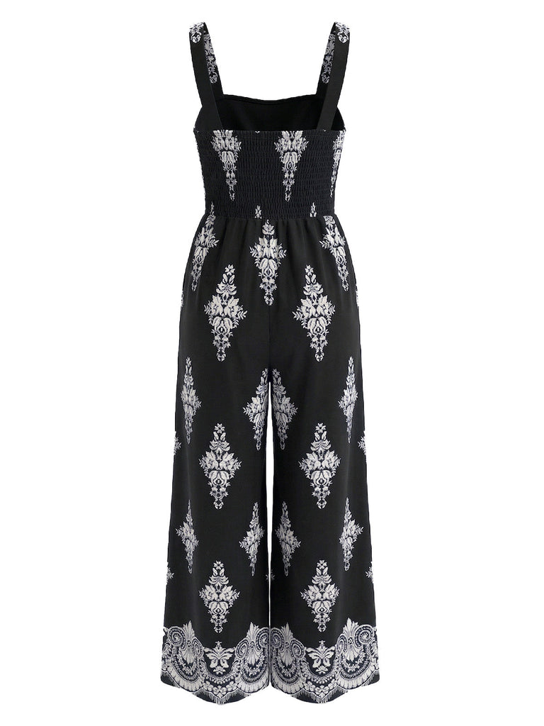 Tuta Lunga Boho Floreale con Gonna Ampia Arricciata Anni '70 5