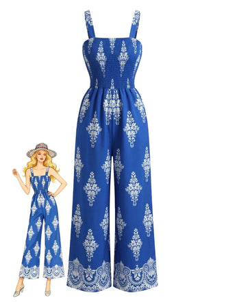 Tuta Lunga Boho Floreale con Gonna Ampia Arricciata Anni '70