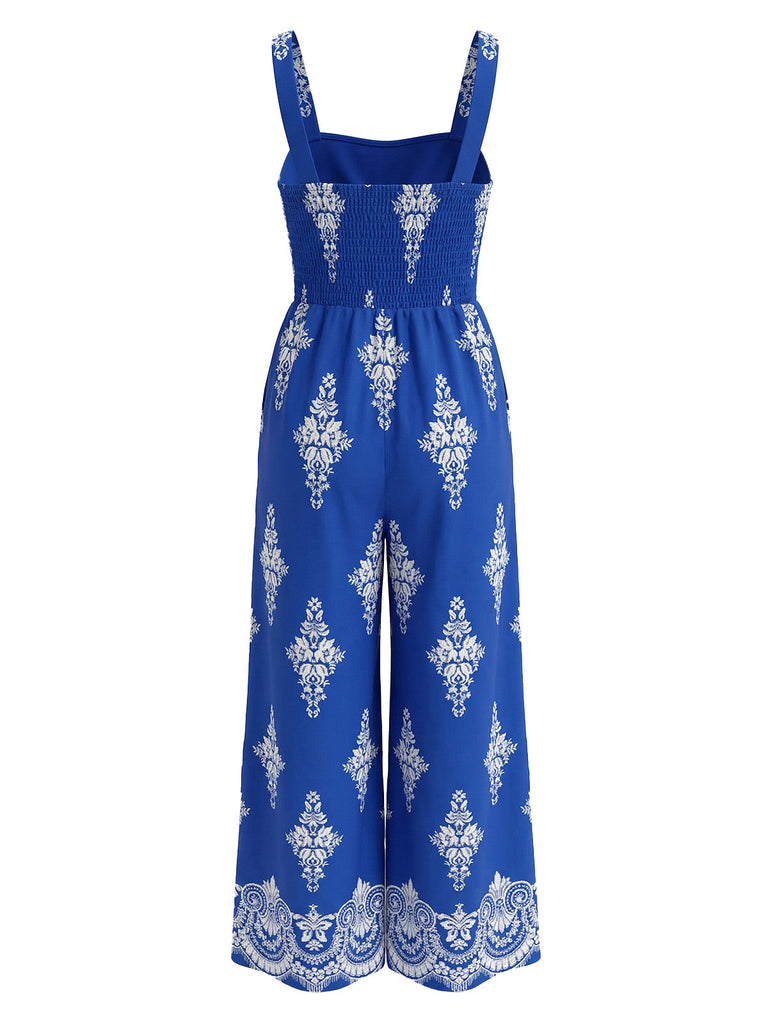 Tuta Lunga Boho Floreale con Gonna Ampia Arricciata Anni '70 3