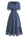 Abito Smock Anni '40 Ricamo Jacquard con Scollo Quadrato