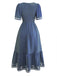 Abito Smock Anni '40 Ricamo Jacquard con Scollo Quadrato