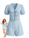 Set 2PCS Top con Maniche a Sbuffo in Cotone e Pizzo con Allacciatura e Shorts Anni '50