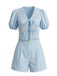 Set 2PCS Top con Maniche a Sbuffo in Cotone e Pizzo con Allacciatura e Shorts Anni '50 2