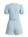Set 2PCS Top con Maniche a Sbuffo in Cotone e Pizzo con Allacciatura e Shorts Anni '50 3