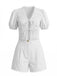 Set 2PCS Top con Maniche a Sbuffo in Cotone e Pizzo con Allacciatura e Shorts Anni '50 4