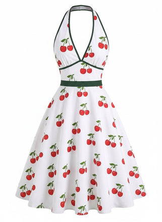 [Prevendita] Abito scollo a V ciliegie bianco anni '50