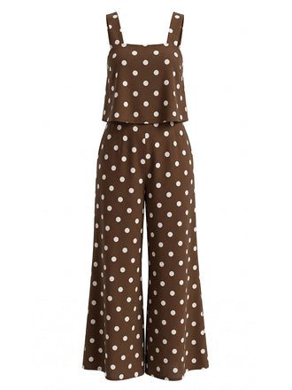 Tuta Lunga a Pois Wide-Strap Gamba Larga - Marrone Anni '30 2