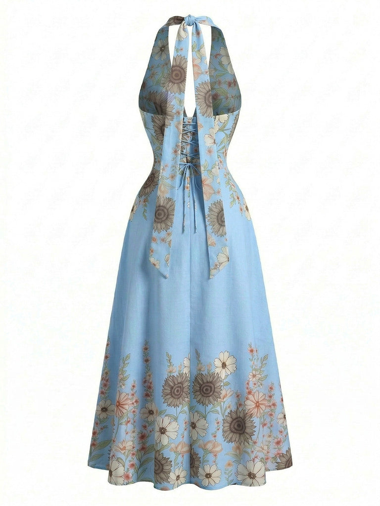 Abito Halter Scollo a V Sunflower Fitted Waist Svasato Anni '50 2