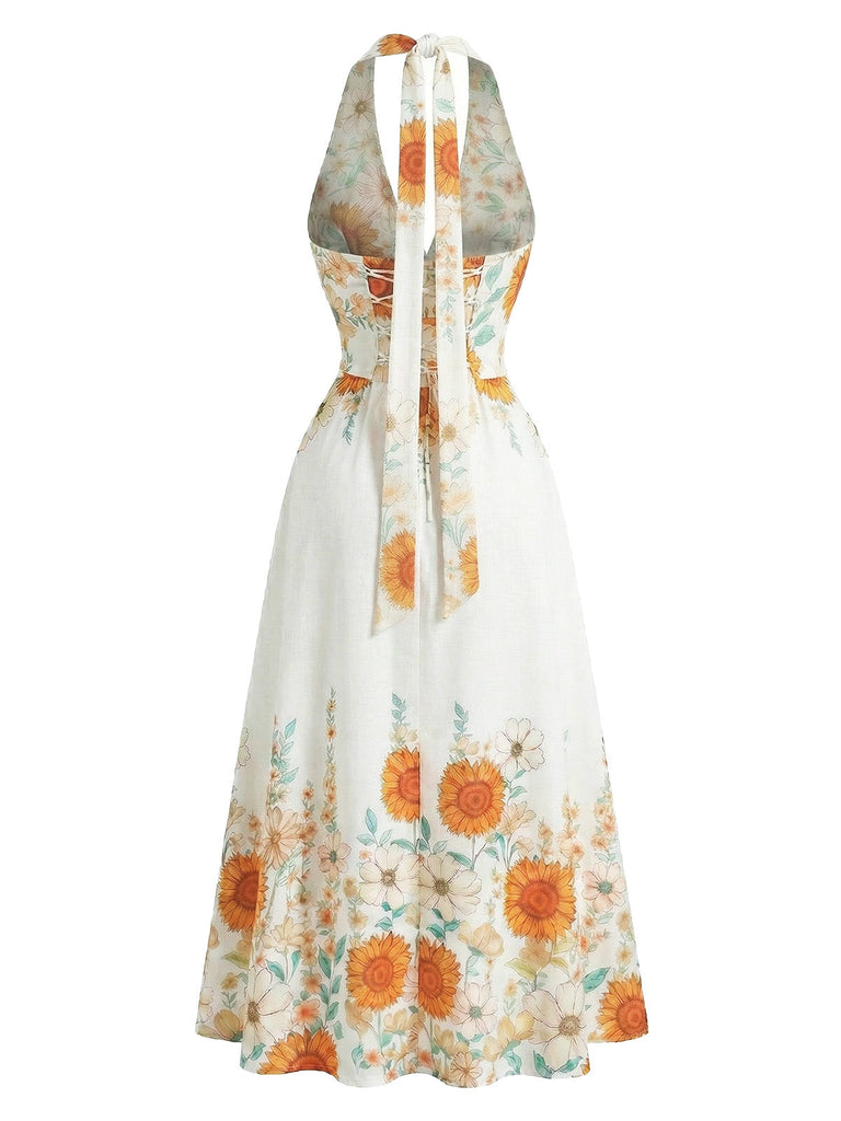 Abito Halter Scollo a V Sunflower Fitted Waist Svasato Anni '50 9