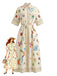 Abito Lunga Camicia Beige Anni '70 Floreale Folk con Mezza Manica
