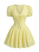 Mini Abito con Maniche a Sbuffo e Scollo a V Ricamato in Cotone Giallo Anni '60 2