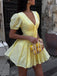 Mini Abito con Maniche a Sbuffo e Scollo a V Ricamato in Cotone Giallo Anni '60 4