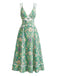 Abito Bohemien Paisley Floreale con Cut-Out Schiena Scoperta Midi - Verde Anni '70