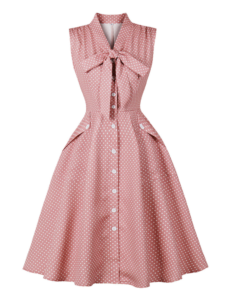 Abito Svasato con Fiocco a Pois Rosa Anni '50
