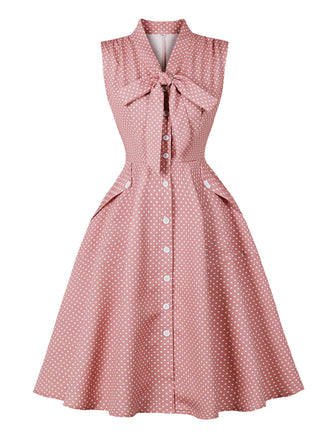 Abito Svasato con Fiocco a Pois Rosa Anni '50