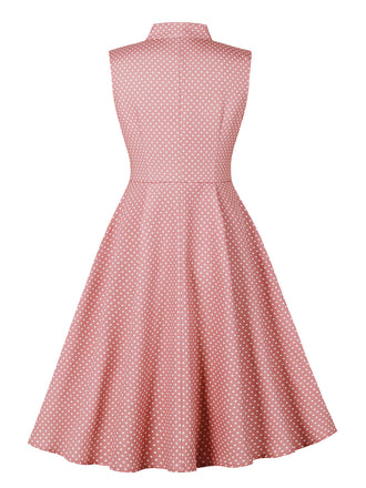 Abito Svasato con Fiocco a Pois Rosa Anni '50 2