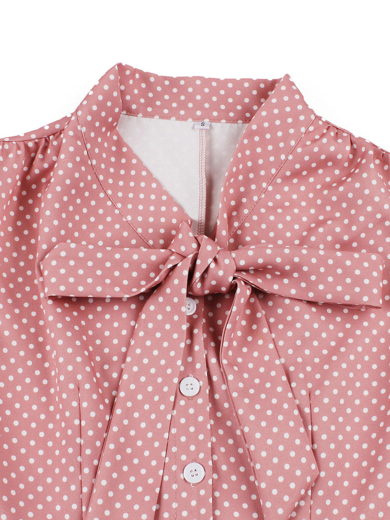 Abito Svasato con Fiocco a Pois Rosa Anni '50 3